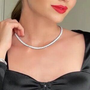 Sterling Silver Tennis Necklace with Cubic Zirconia